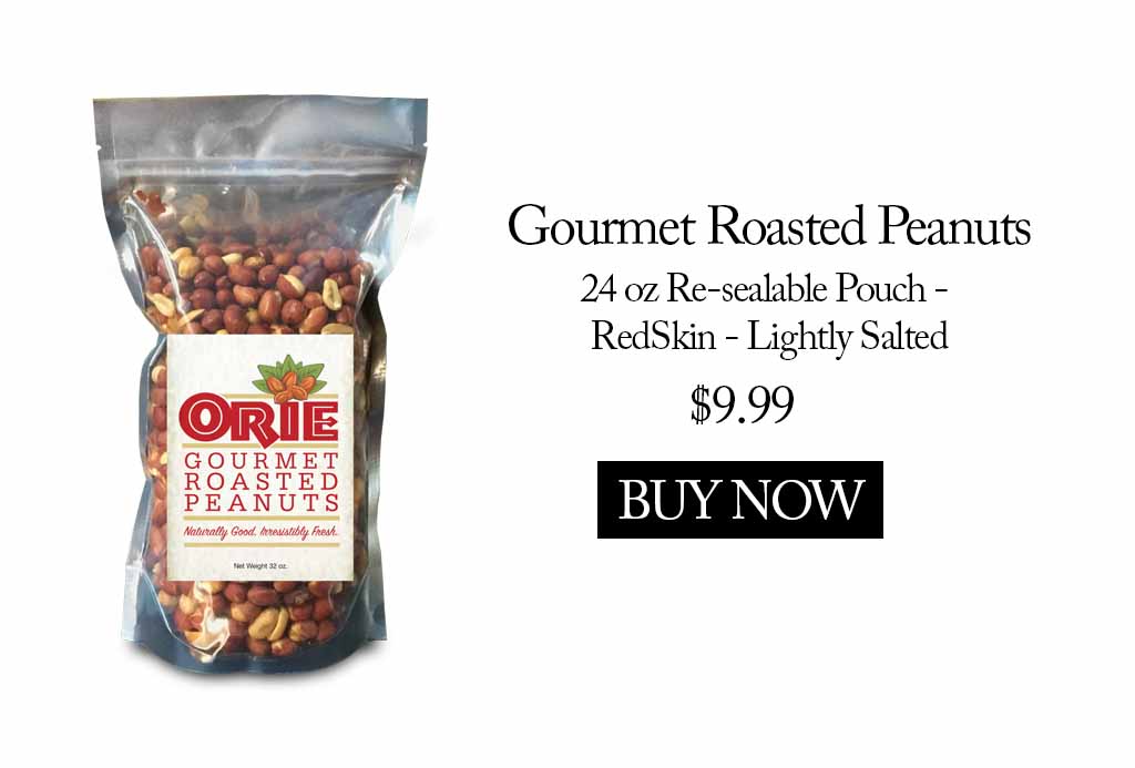 A bag of roasted peanuts is shown on the side.