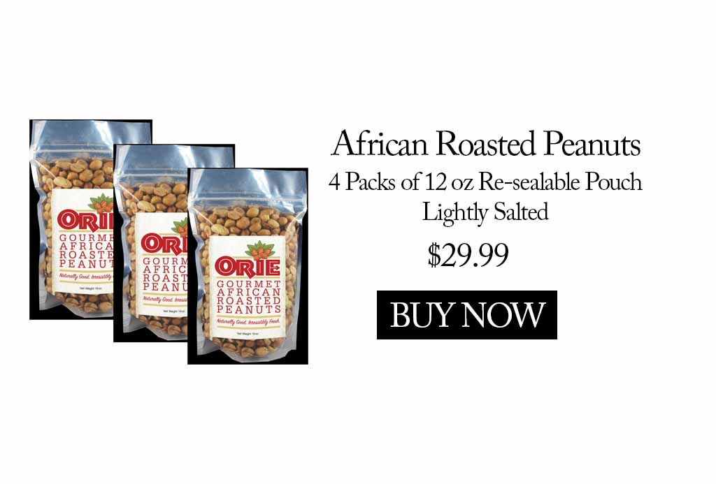 A package of african roasted pecans is shown.